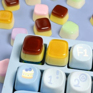 Cute Jelly Caramel Resin Keycaps, Realistic Clear Top Pudding & Mango Jelly, Custom Keycap, MX Mechanical Keyboard, Handcrafted Artisan Gift