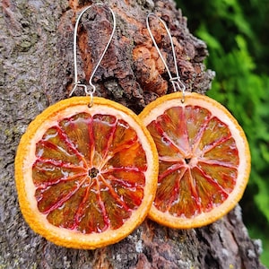 Blood Orange Earrings, Handmade Real Fruit Jewelry, Handcrafted Orange Jewelry, Boho Style Earrings, Lightweight Fruit Jewelry,Gifts for Her