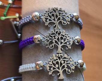 Bracelet en macramé arbre de vie fait main Bracelet cordon réglable en blanc gris ou violet, bijoux d'amitié cadeau bohème pour femme minimaliste