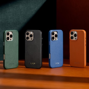 Personalisierte iPhone 16, 16 Plus, 16 Pro, 16 Pro Max / iPhone 15, 15 Plus, 15 Pro, 15 Pro Max Leder Hülle, MagSafe Kompatibel, handgemachtes Geschenk