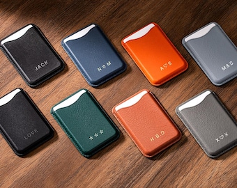 Personalized Slim MagSafe Wallet, Full Grain Italian Leather, Custom Initials Card Holder, Compatible with iPhone 17, 16, 15, 14, 13, 12