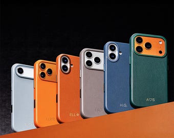 Personalised iPhone 17, 17 Air, 17 Pro, 17 Pro Max Natural full-grain Italian Leather Case, MagSafe Compatible, Handcrafted