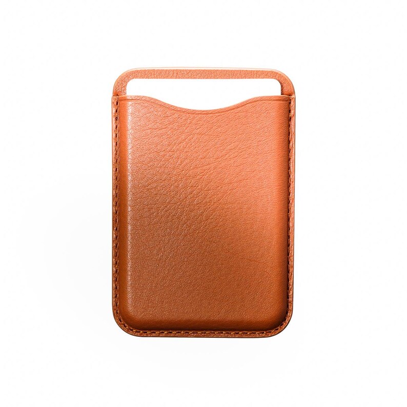 Personalized Slim MagSafe Wallet, Full Grain Italian Leather, Custom Initials Card Holder, Compatible with iPhone 17, 16, 15, 14, 13, 12 Cognac Brown