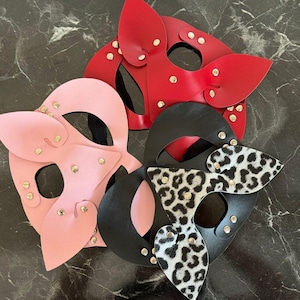 Sexy Women's Leather Cat Mask, Halloween Kitty Mask, Harness Costume,Catwoman Mask, LeatherBlack Mask, Leather Cat Mask, Mask for Masquerade