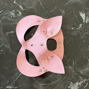 Women's Leather Cat Mask, Halloween Kitty Mask, Harness Costume, Catwoman Mask, Sexy Leather Pink Mask, Leather Cat Mask,Mask for Masquerade