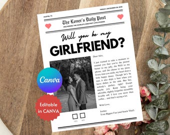 Will You Be My Girlfriend? | Newspaper Headline | Editable Template Digital Printable Download | Ask Out Personalized Card Gift Anniversary