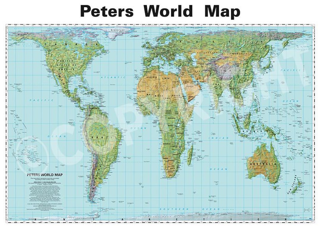 Peters Equal Area World Map (environmental) - Etsy UK
