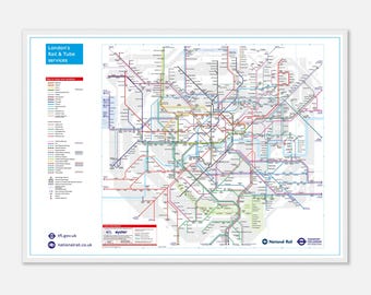 Mappa ufficiale dei servizi ferroviari e della metropolitana di Londra (TfL) - Poster incorniciato formato A1 (59,4 x 84,1 cm)