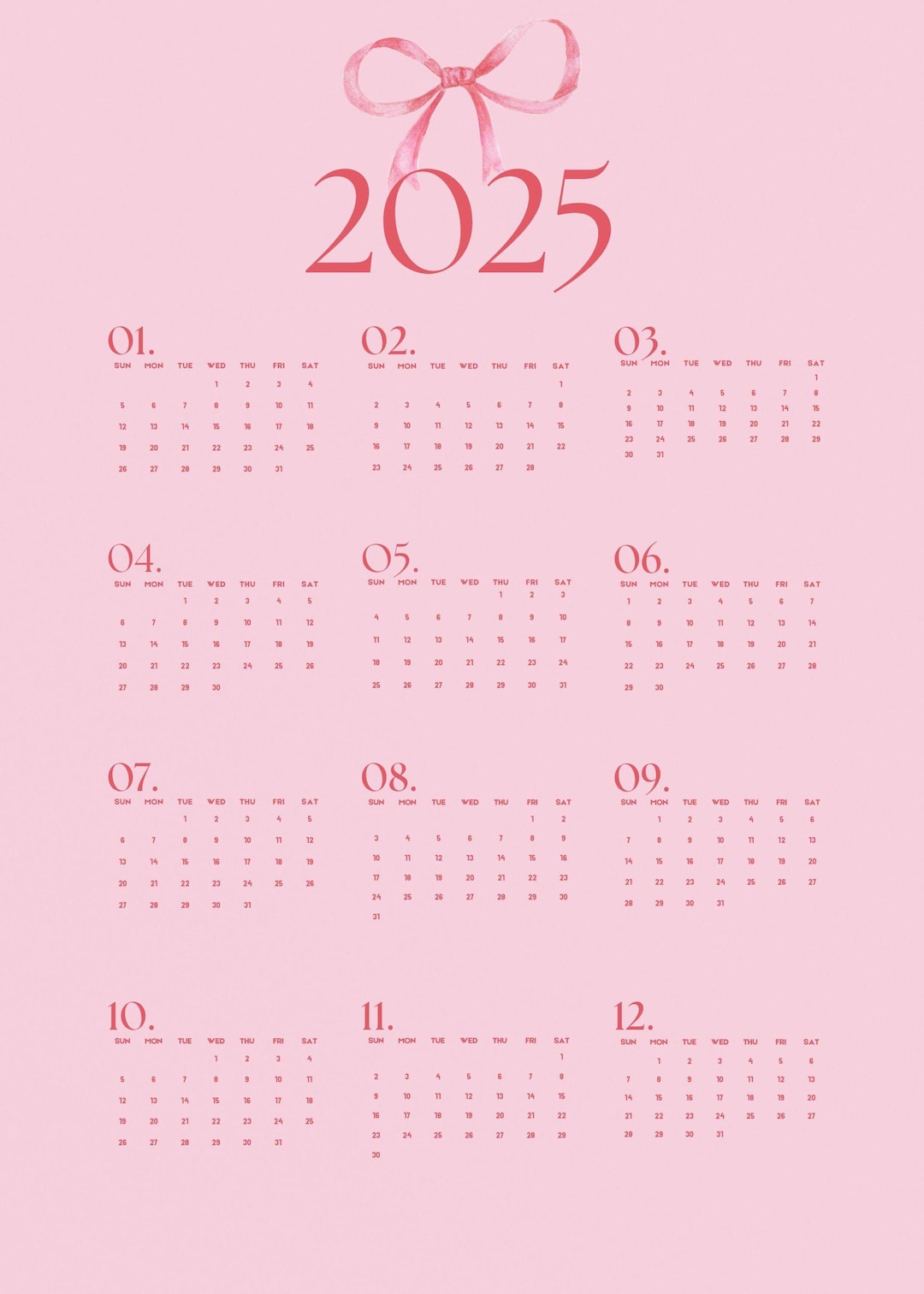 Coquette Monthly 2025 Calendar - Etsy