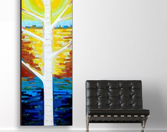 Sunlit Birch no. 2 (20x60) original painting on canvas by Kristi Taylor