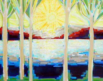 Sunlit Forest no. 6 (48x36) on Wood Panel by artist Kristi Taylor