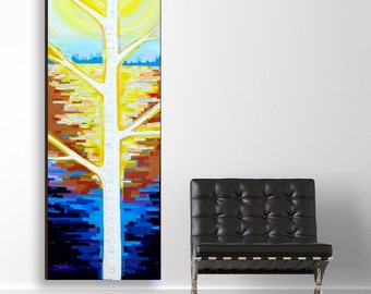 Sunlit Birch no. 1 (20x60) original painting on canvas by Kristi Taylor