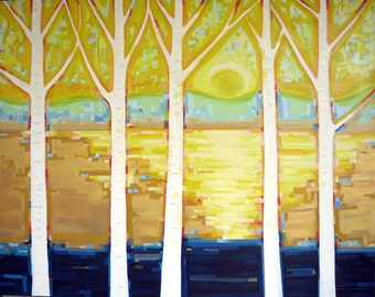 Sunlit Birch no. 4 (60x48) Large Original painting on canvas by Kristi Taylor