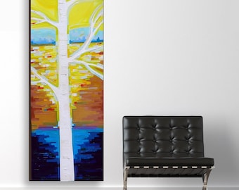 Sunlit Birch no. 3 (20x60) original painting on canvas by Kristi Taylor