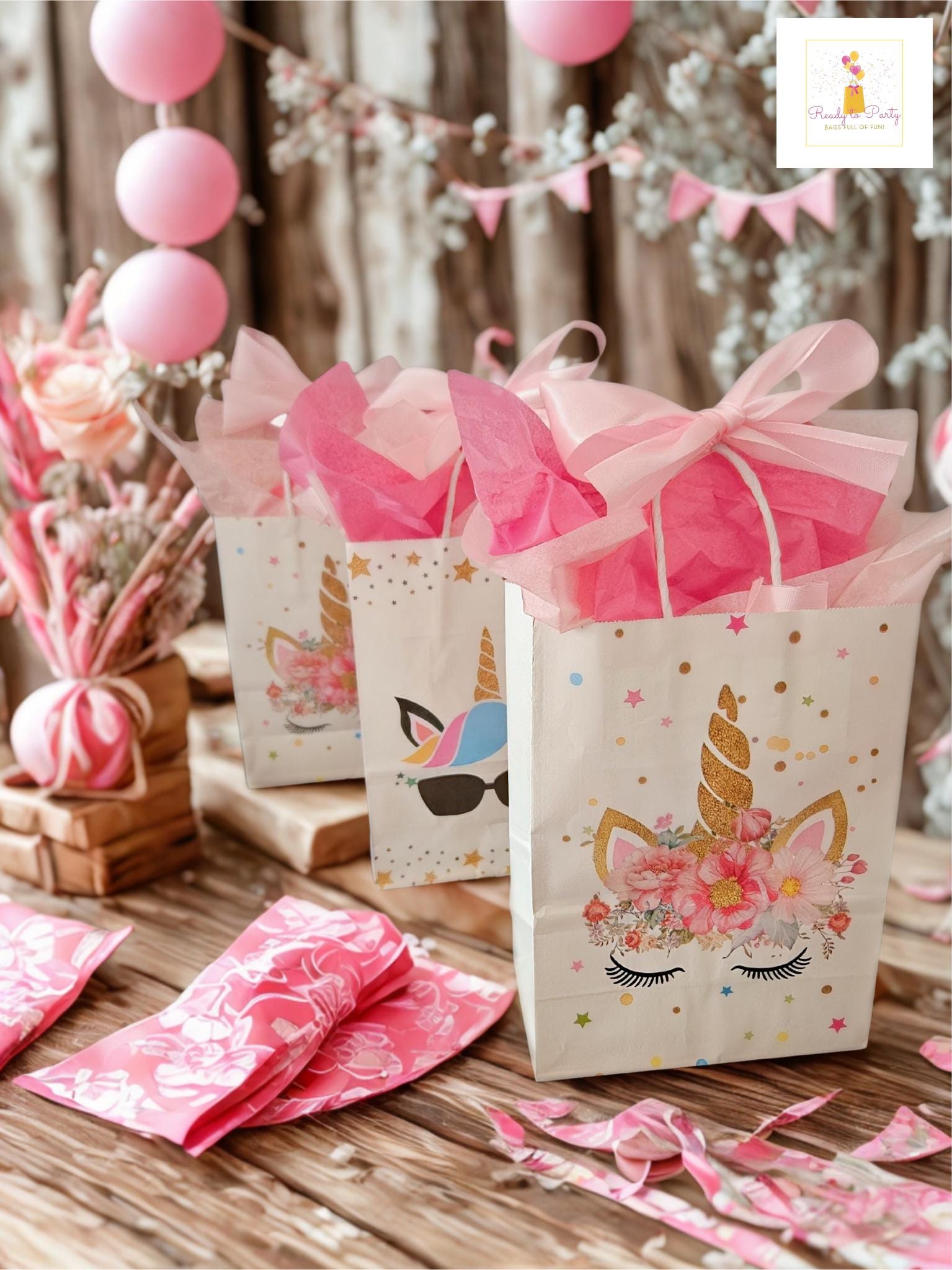 Unicorn Gift Bag With Tag | Medium Size Holographic Party Bag For Girls Birthday, Kids Present