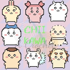 Chiikawa  Hachiware Kani Kuri-Manjuu Momoga Rakko Shisa Usagi C2C Crochet Pattern Graph & Pattern