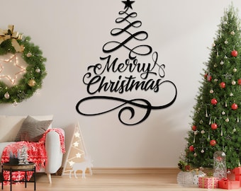 Christmas Tree Metal Wall Art, Merry Christmas Sign, Festive Holiday Decor, Winter Home Decor, Merry Christmas Wall Decor, Christmas Gift