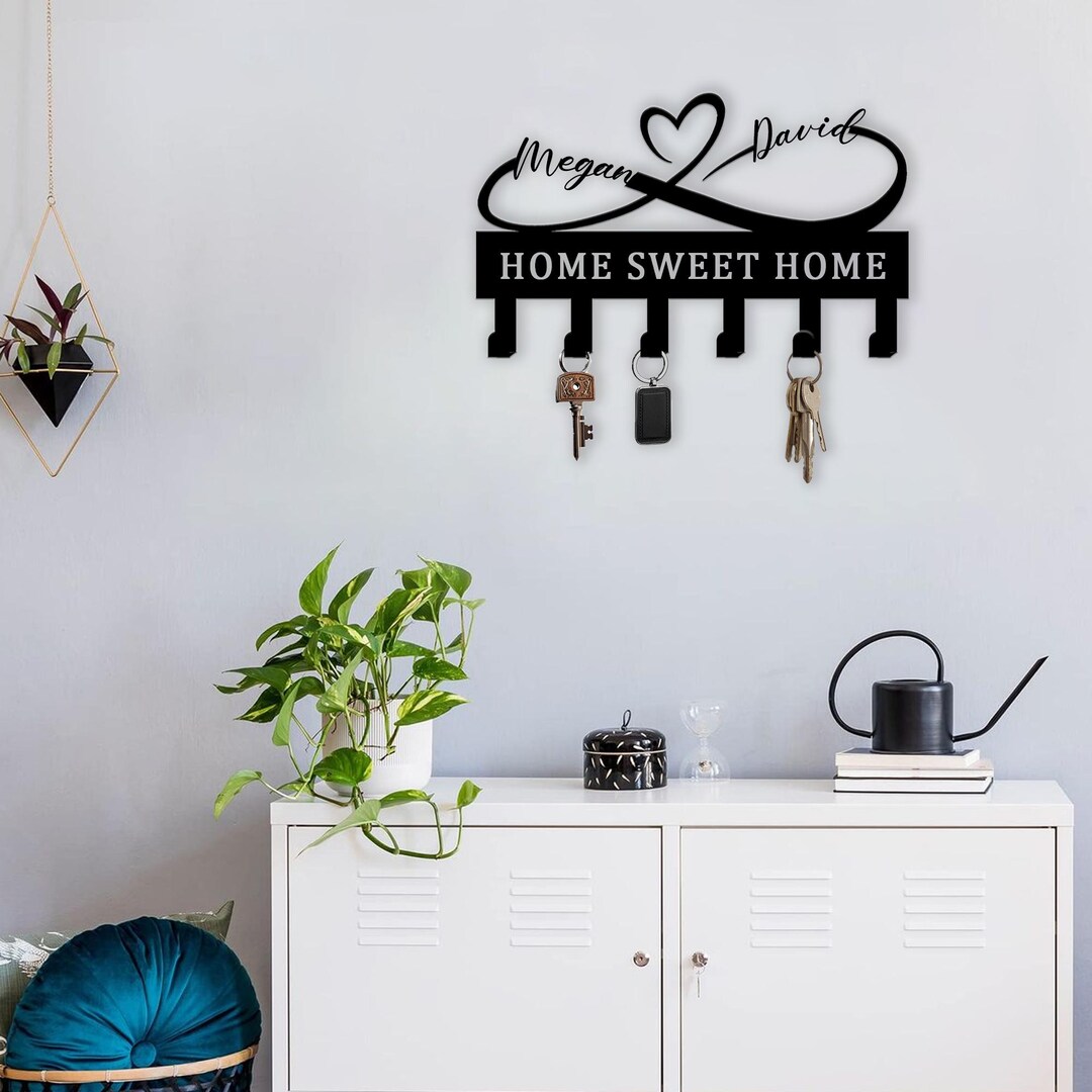 Custom Couple Heart Key Holder, Personalized Name Wall Decor, Infinity ...