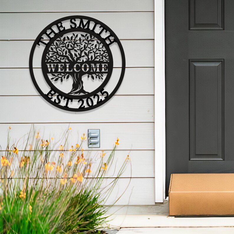 Custom Welcome Family Tree of Life Name Metal Sign, Personalized Wall ...