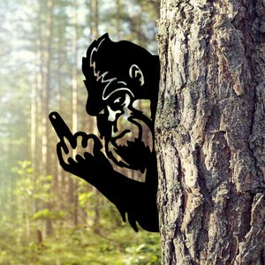 Flipping Off Bigfoot Metal Sign, Peek-a-Boo Flipping Off Bigfoot Metal Sign, Peaking Big foot, Flipping the Bird Edition, Big foot Says Your