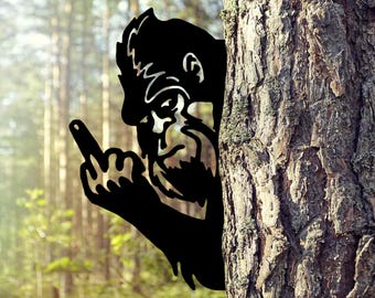 Flipping Off Bigfoot Metal Sign, Peek-a-Boo Flipping Off Bigfoot Metal Sign, Peaking Big foot, Flipping the Bird Edition, Big foot Says Your