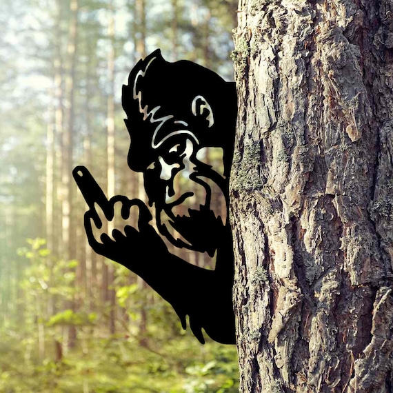 Flipping off Bigfoot Metal Sign, Peek-a-boo Flipping off