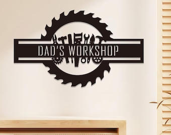 Placa de metal personalizada para oficina, placa com nome personalizado para garagem, decoração para espaço masculino, placa para garagem do pai, placa para oficina mecânica, presente para o Dia dos Pais
