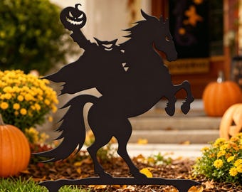 Halloween Spooky Headless Horseman Metal Sign, Headless Horseman Metal Halloween Yard Stake, Halloween Backyard Decor, Funny Halloween Decor