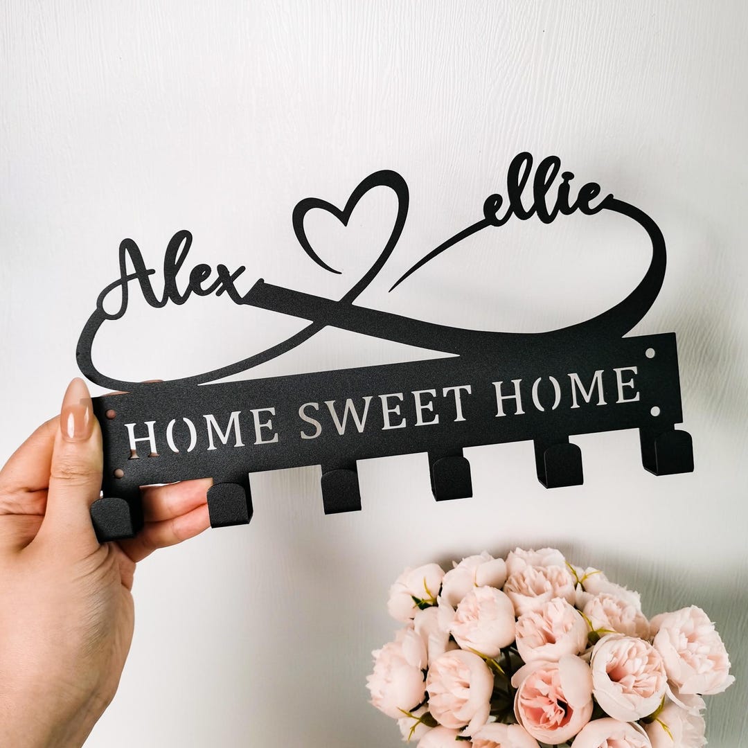 Custom Couple Heart Key Holder, Personalized Couple Name Wall Decor ...