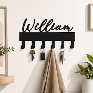 Custom Name Key Holder, Personalized Family Name Wall Decor, Last Name Metal Sign, Traditional Key Rack, Gift for Family, Housewarming Gift