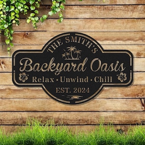 Custom Backyard Pool Metal Sign, Personalized Outdoor Family Pool Sign, Backyard Oasis Sign Patio Decor, Outdoor Wall Art Decor, Pool Oasis