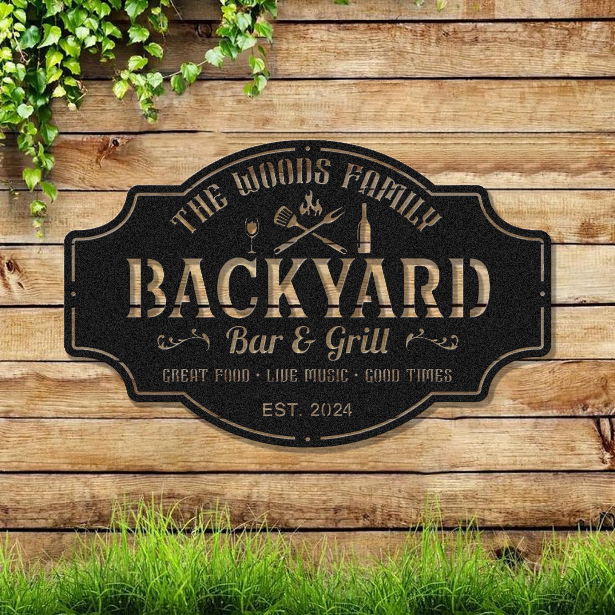 Custom Backyard Pool Metal Sign, Personalized Pool Signs for Outdoor, Bar And Grill Sign Decor, Outdoor Wall Art Decor, Metal Yard Wall Art