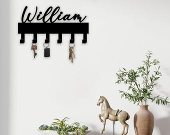 Custom Name Key Holder, Personalized Family Name Wall Decor, Last Name Metal Sign, Traditional Key Rack, Gift for Family, Housewarming Gift