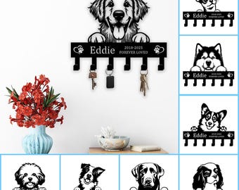 Custom Metal Dog Key Holder, Personalized Pet Wall Decor, Dog Memorial Sign, Dog Loss Metal Key Rack, Gift for Pet lovers, Housewarming Gift