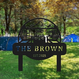 Custom Campfire Sign Metal Stake, Personalized Camp Decor, Camp Name Sign, Cabin Sign Art Stake, Outdoor Life Lovers Gift, Farmhouse Decor