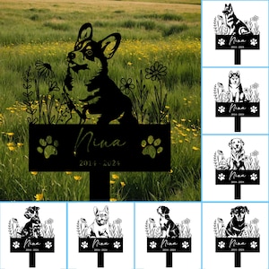 Personalized Metal Dog Stake, Dog Memorial Stake with Flowers, Custom Dog Cemetery Stake, Dog Breed Sign, Pet Loss Gift, Dog Lover Gift
