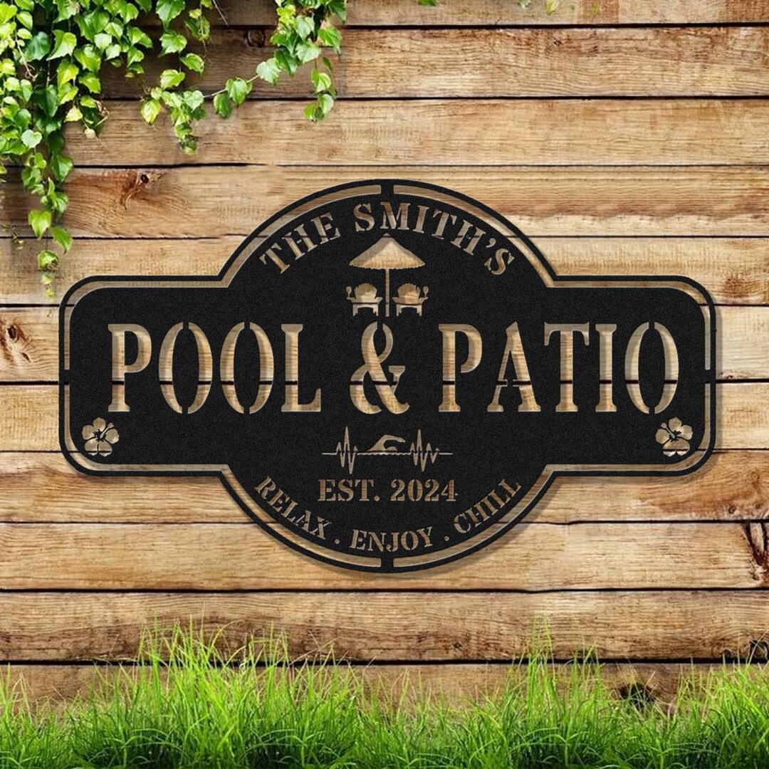 Custom Backyard Pool Metal Sign, Personalized Outdoor Family Pool Sign ...