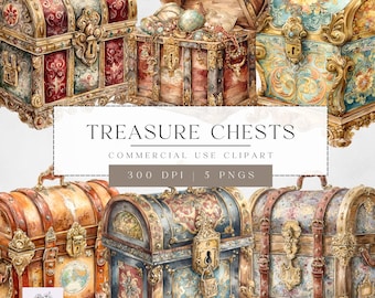 Treasure Chest Clipart - Pirate Treasure PNG, Digital Download, Adorable Birthday Clipart- Transparent PNG for Commercial Use - High Quality
