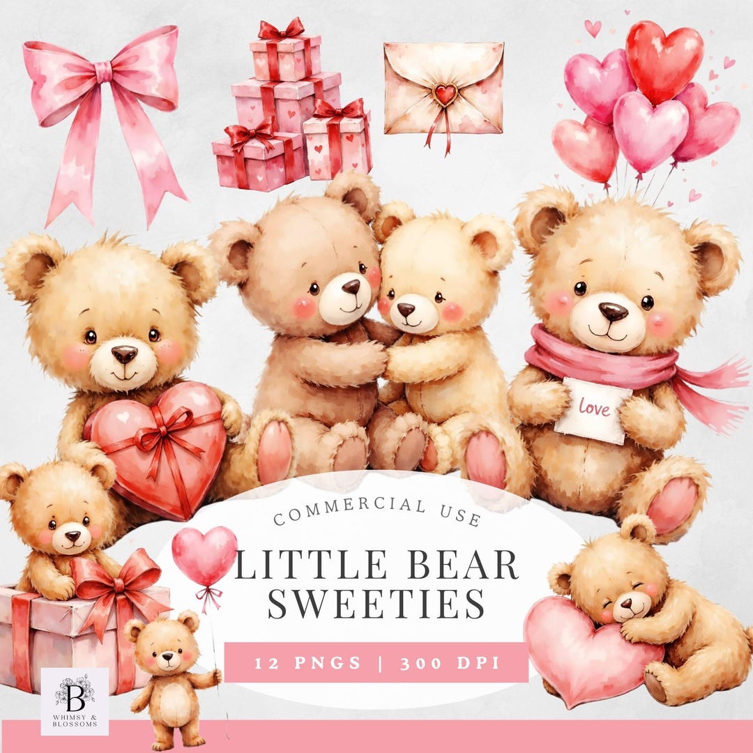 Little Bear Sweeties Valentine Clipart | Cute Teddy Pngs | Valentine’s ...