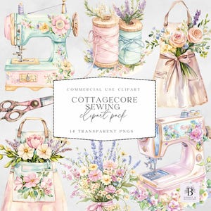 Cottagecore Sewing Clipart - Vintage Floral Design- Sewing Machine Clipart - Digital Download - Perfect for Crafts - Commercial Use