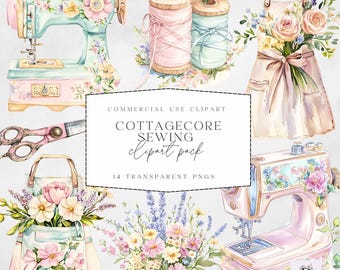 Cottagecore Sewing Clipart - Vintage Floral Design- Sewing Machine Clipart - Digital Download - Perfect for Crafts - Commercial Use