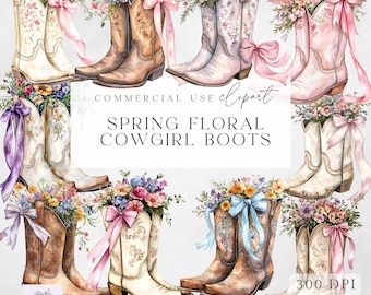 Spring Floral Cowgirl Boots Png - Wildflower Cowgirl Boot Clipart - Sublimation - Digital Download - Perfect for Crafts - Commercial Use