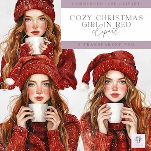 Cozy Girl Christmas Clipart Png- Christmas Clipart - High Quality - Instant Download - Cute Winter Graphics - Watercolor PNG - Transparent
