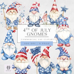 4 juillet Gnome Clipart, PNG mignon nain patriotique, Art de la fête de l'indépendance, Design par sublimation, téléchargement immédiat, Pack de cliparts à usage Commercial