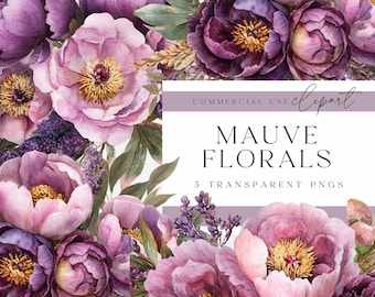Watercolor Flower Clipart Mauve Wedding - Mauve Florals - Purple Bouquets - High Quality - Instant Download - Commercial Use - Transparent