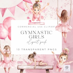 Imágenes prediseñadas de gimnasia en acuarela - Imágenes prediseñadas de gimnasia en acuarela - Gráficos de acrobacia - Gimnasia rítmica - Paquete rosa - PNG - Transparente