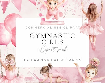 Watercolor Gymnastics Clipart - Watercolor Gymnastics Clipart - Acrobatics Graphics - Rhythmic Gymnastics - Pink Bundle - PNG - Transparent