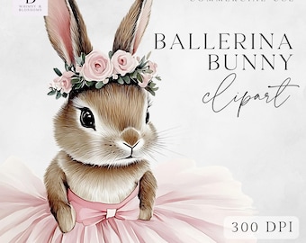 Coniglietto rosa ballerina PNG - Simpatico coniglietto rosa ballerina PNG - Decorazione per cameretta dei bambini - Clipart acquerello - Download immediato - Sfondo trasparente