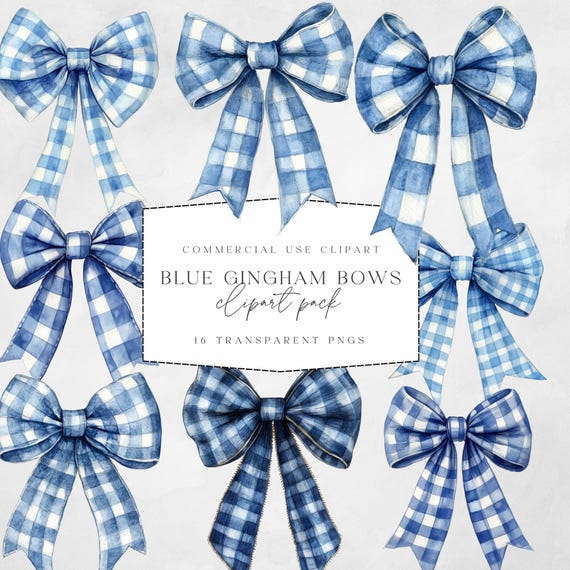 Blue Gingham Bow Png - Coquette Plaid Bow Clipart - Blue Bows - Gingham Bow Clipart - PNG - Transparent Background - 16 Clipart