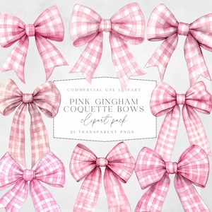 Pink Gingham Bow Clipart - Coquette Plaid Bow Clipart - Girly Bows - Light Pink Bow Clipart - PNG - Transparent Background - 21 Clipart